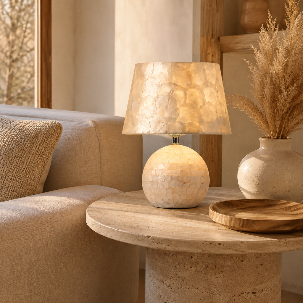 Modern Capiz Shell Drum Table Lamp
