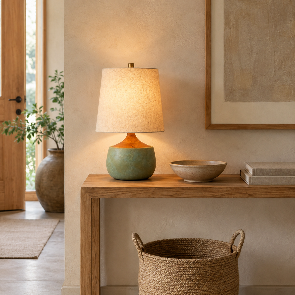 Mid-Century Ceramic Linen Table Lamp