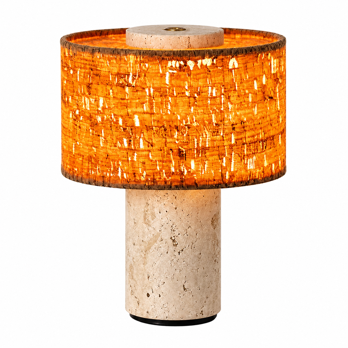 Minimalist Travertine Fabric Cylinder Table Lamp