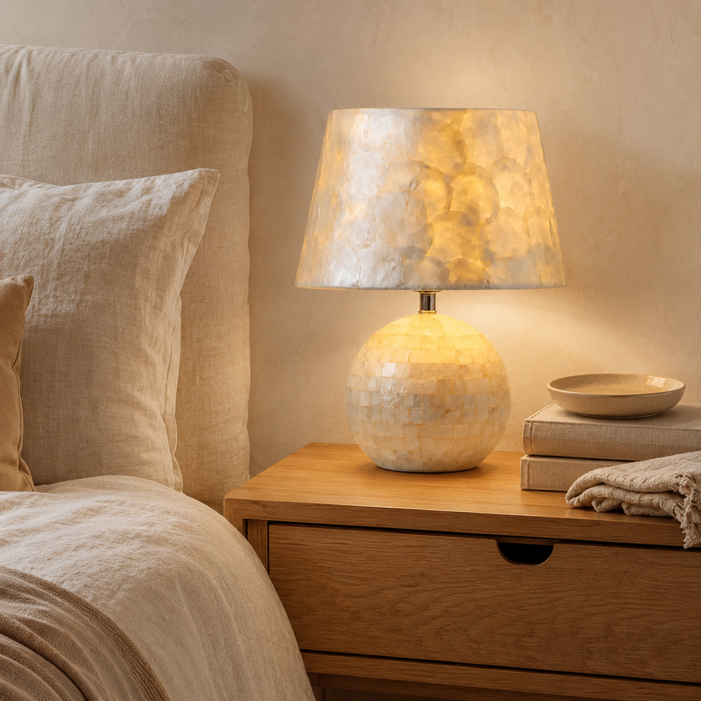 Modern Capiz Shell Drum Table Lamp