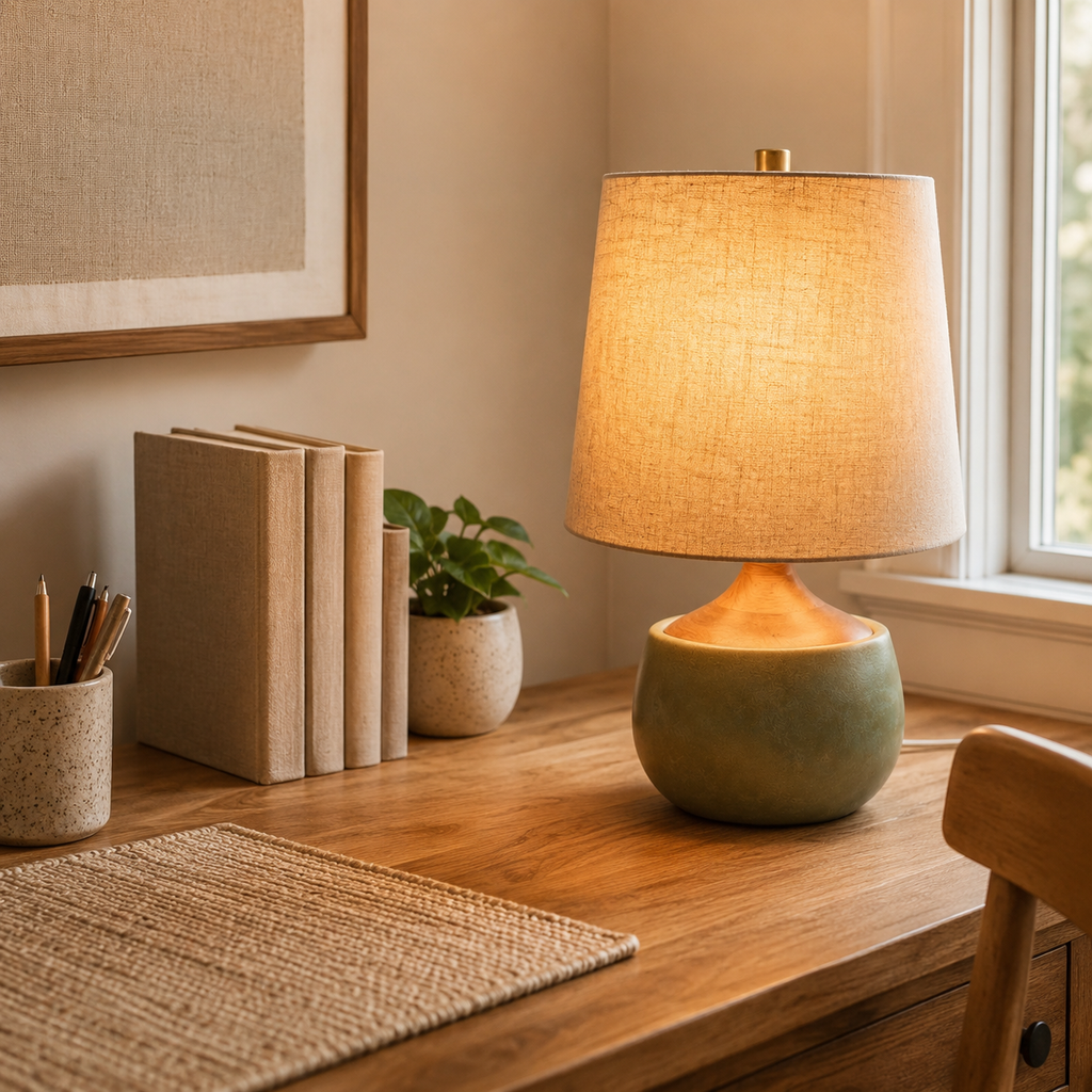 Mid-Century Ceramic Linen Table Lamp