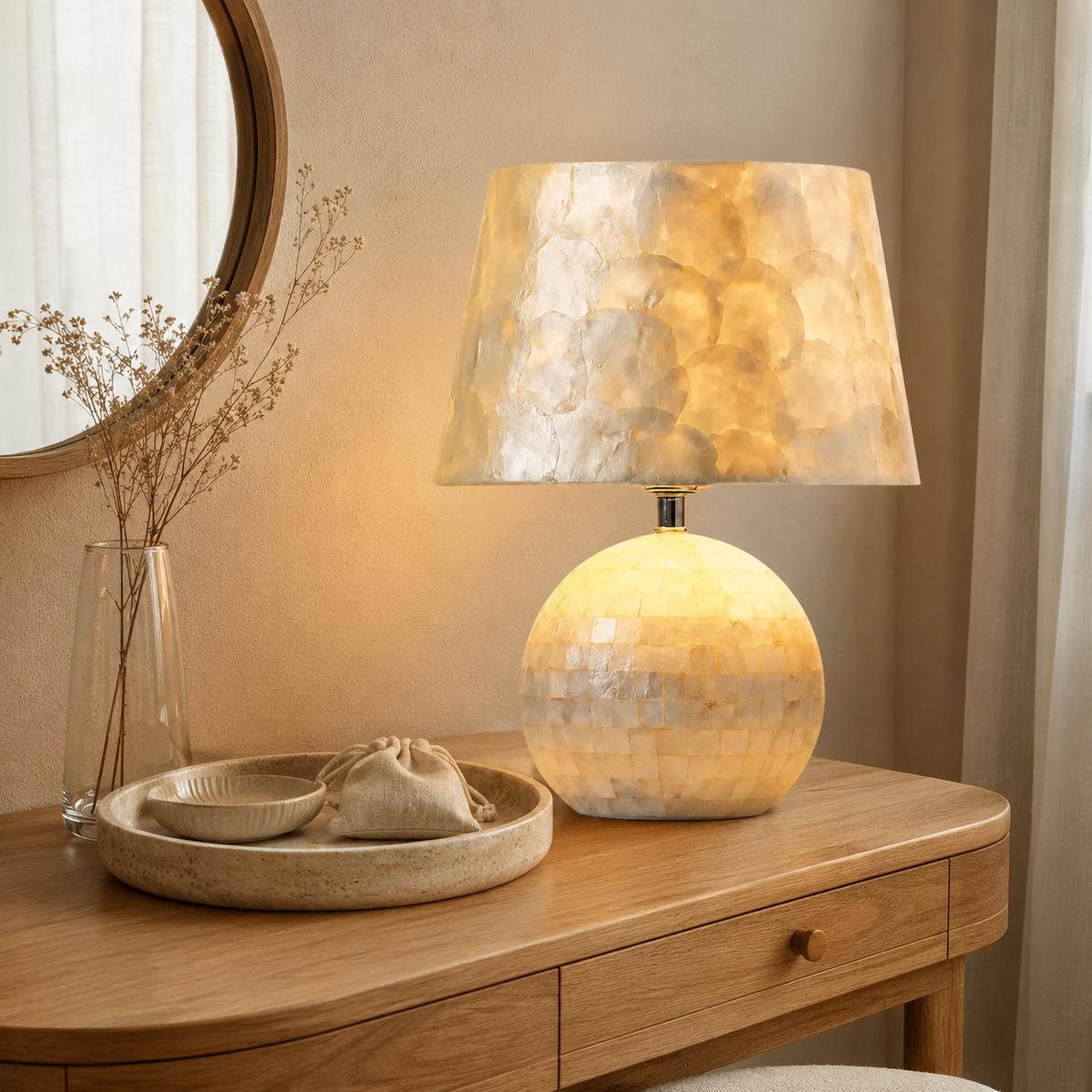 Modern Capiz Shell Drum Table Lamp