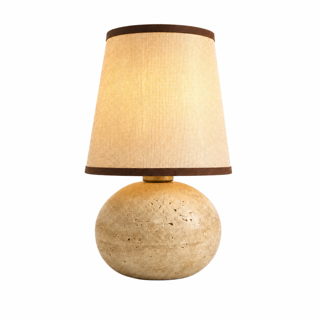 Minimalist Fabric Travertine Ball Table Lamp