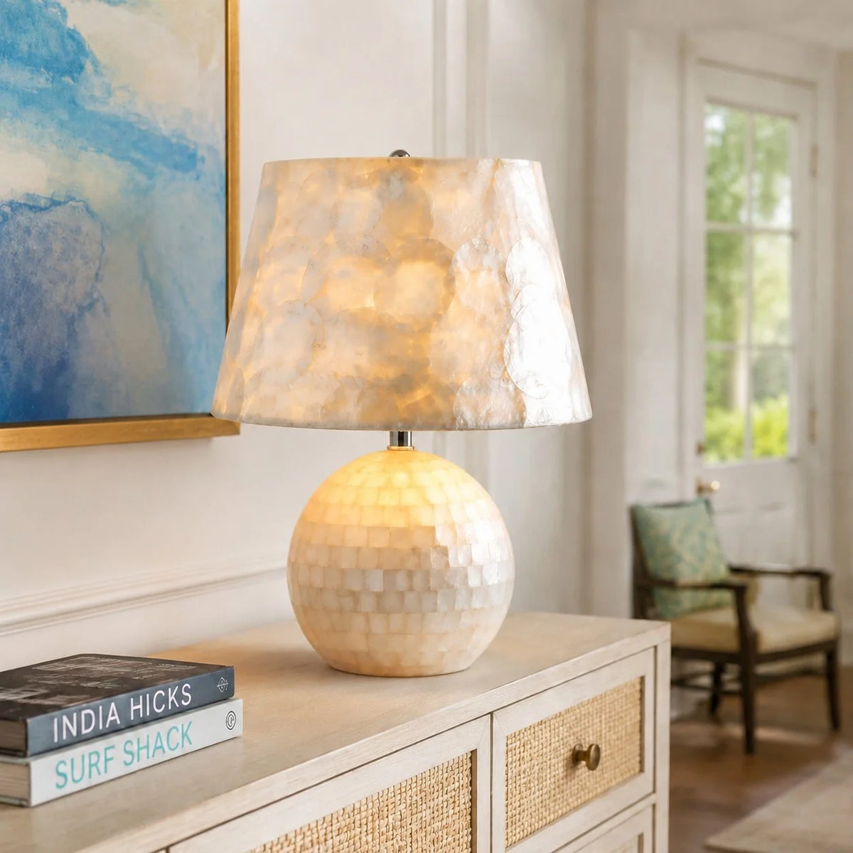 Modern Capiz Shell Drum Table Lamp