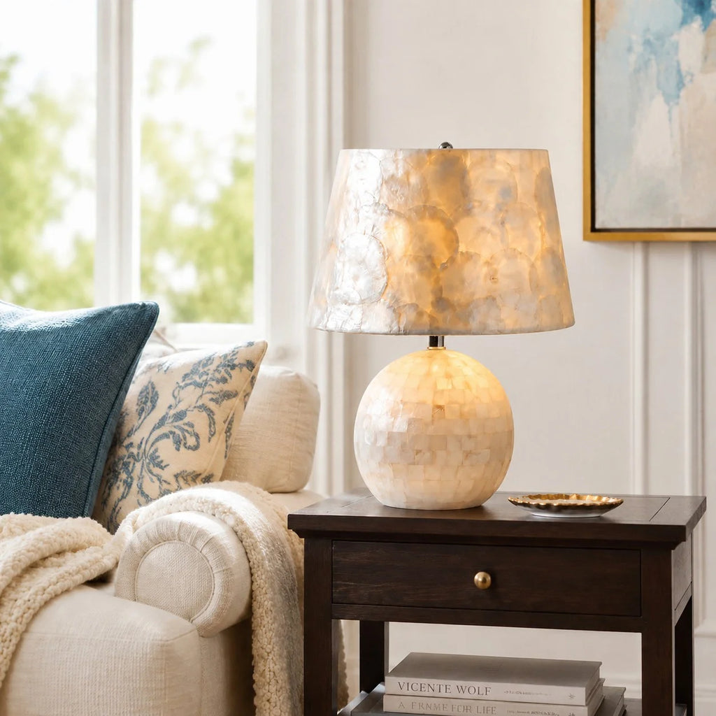 Modern Capiz Shell Drum Table Lamp