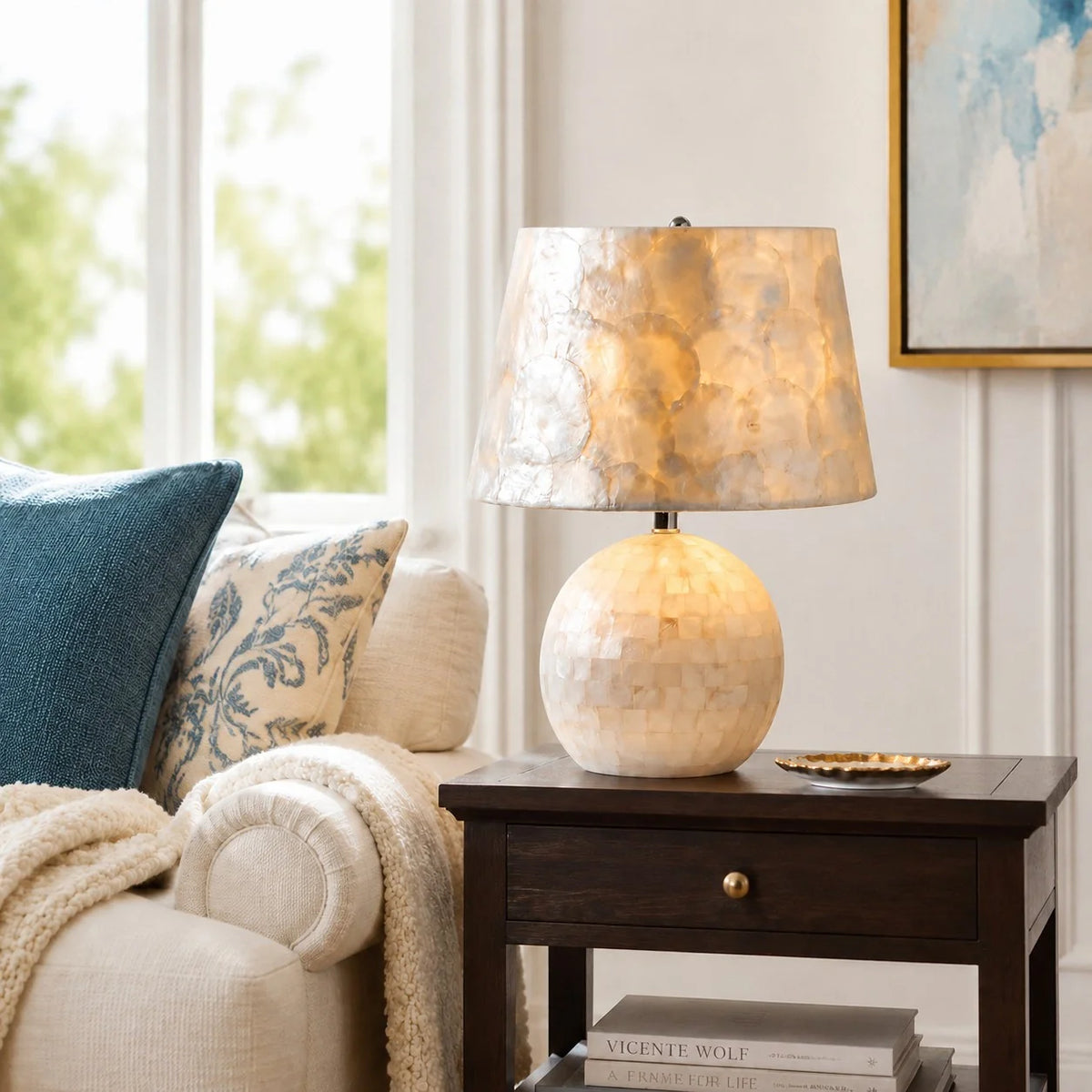 Modern Capiz Shell Drum Table Lamp
