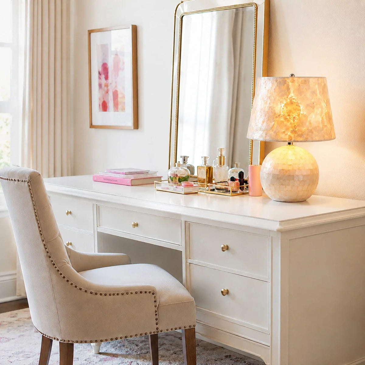 Modern Capiz Shell Drum Table Lamp
