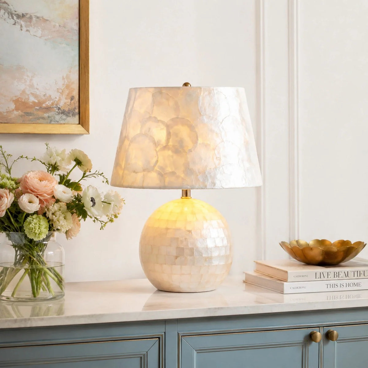 Modern Capiz Shell Drum Table Lamp