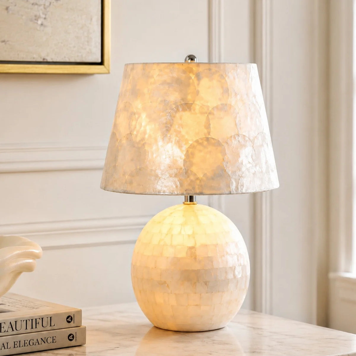 Modern Capiz Shell Drum Table Lamp