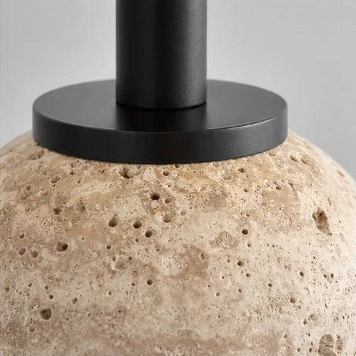 Minimalist Round Travertine Fabric Table Lamp