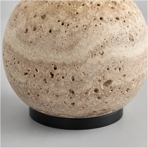 Minimalist Round Travertine Fabric Table Lamp