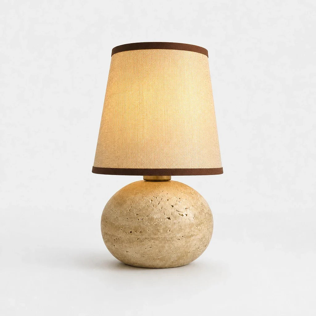Minimalist Fabric Travertine Ball Table Lamp