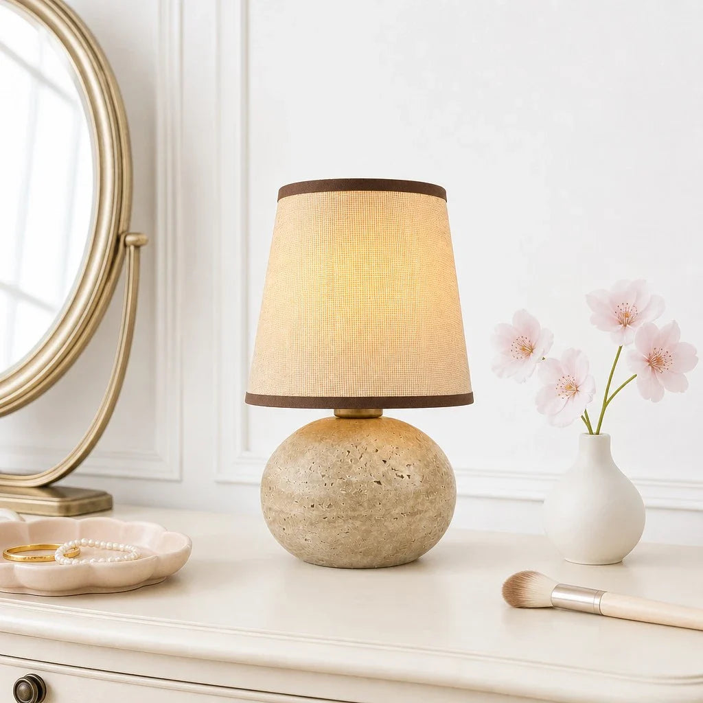 Minimalist Fabric Travertine Ball Table Lamp