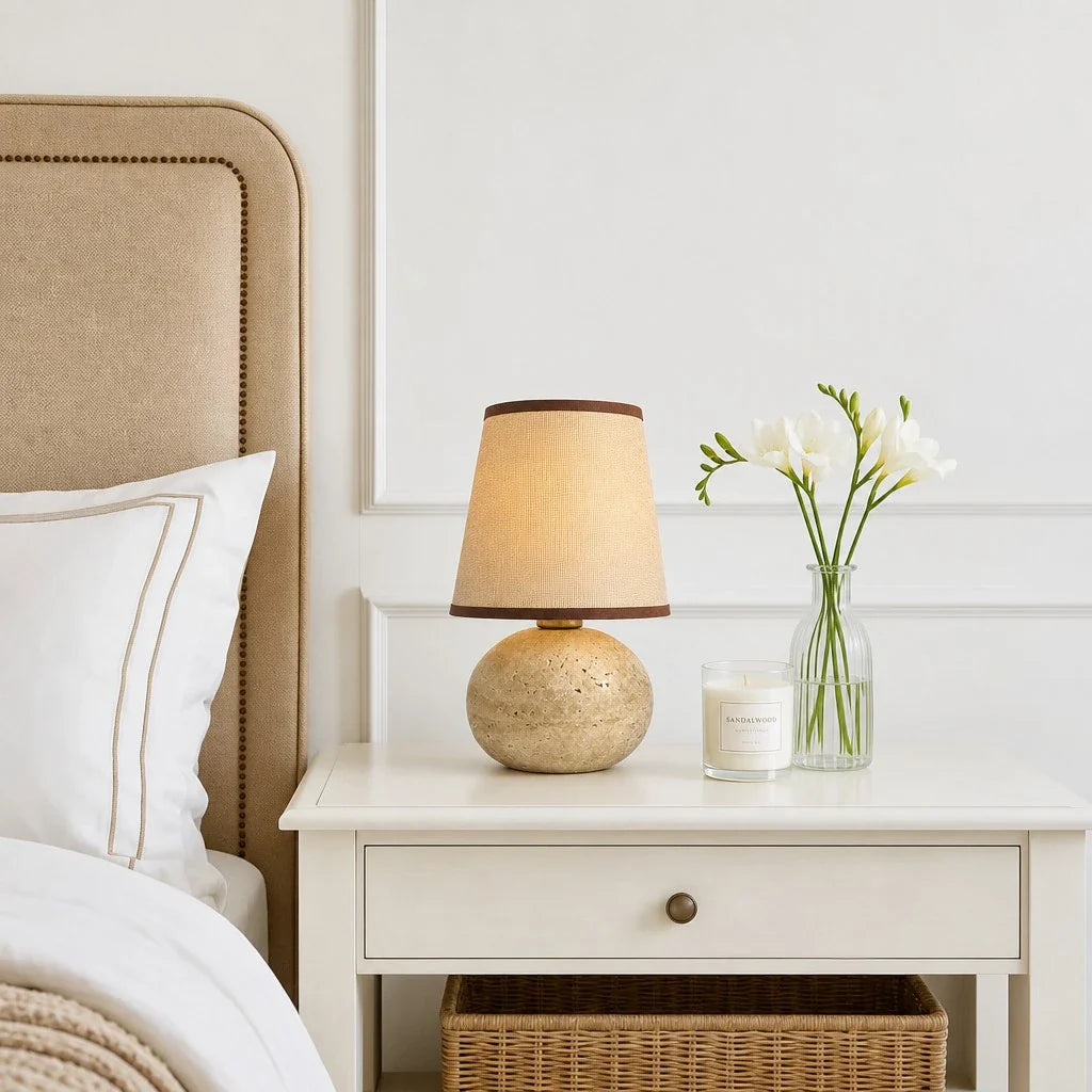Minimalist Fabric Travertine Ball Table Lamp
