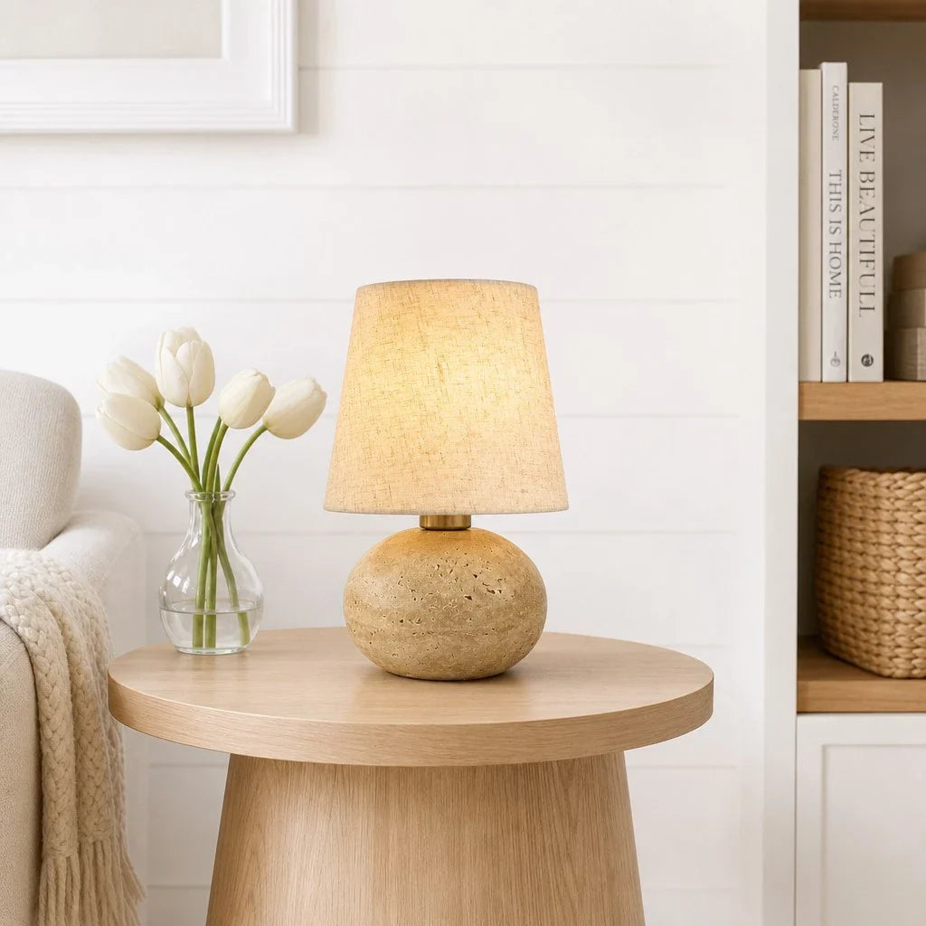 Minimalist Fabric Travertine Ball Table Lamp