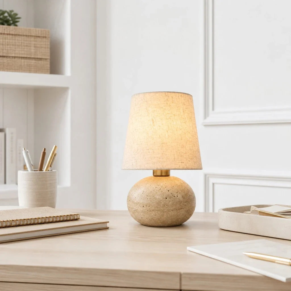 Minimalist Fabric Travertine Ball Table Lamp
