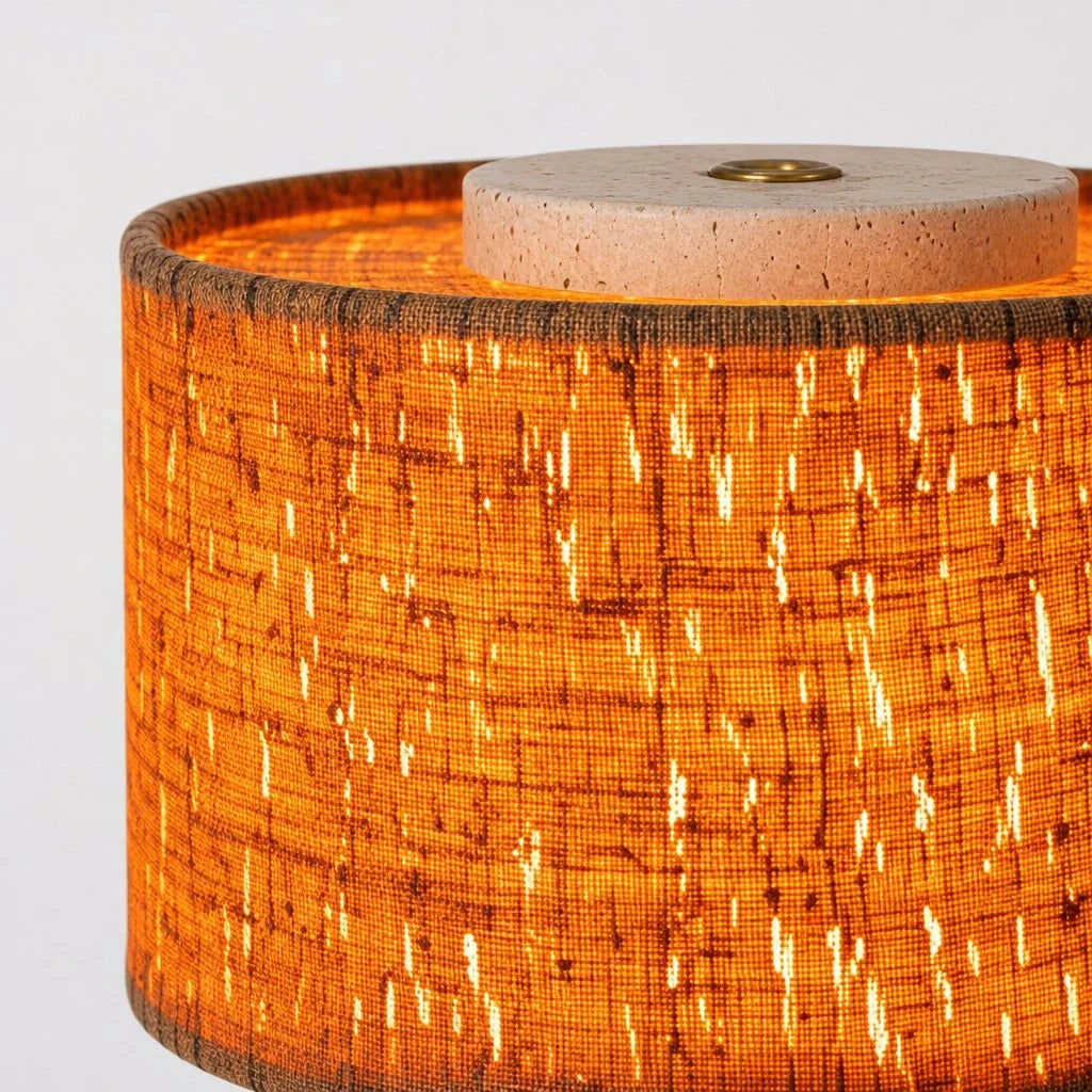 Minimalist Travertine Fabric Cylinder Table Lamp