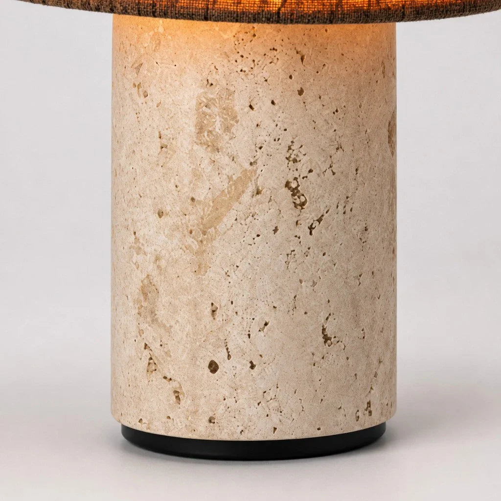 Minimalist Travertine Fabric Cylinder Table Lamp
