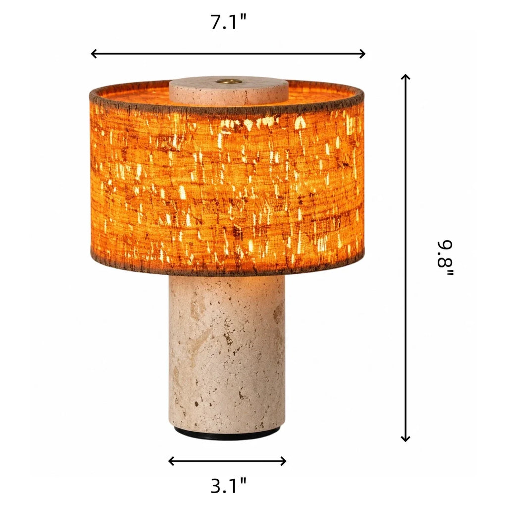Minimalist Travertine Fabric Cylinder Table Lamp
