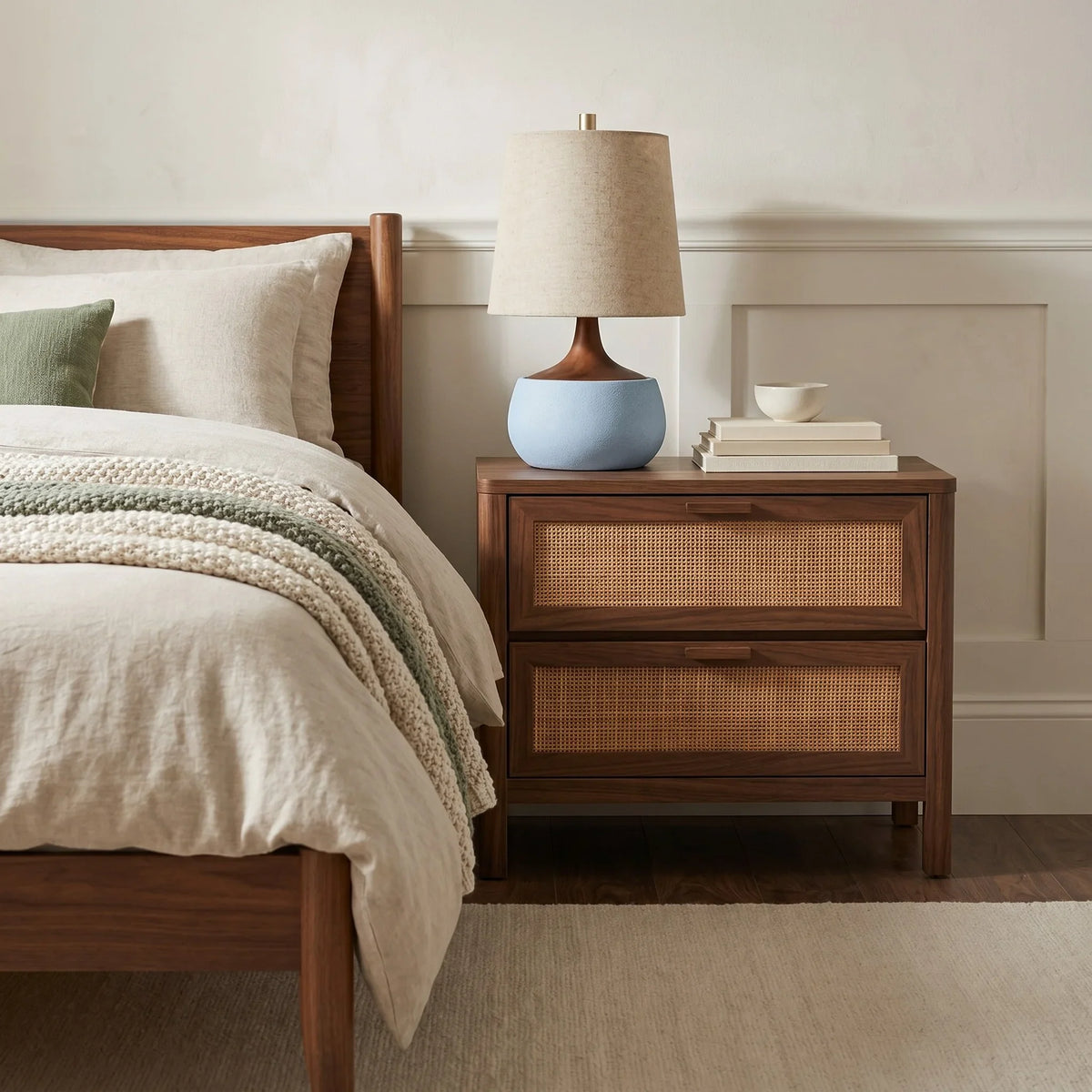Mid-Century Ceramic Linen Table Lamp
