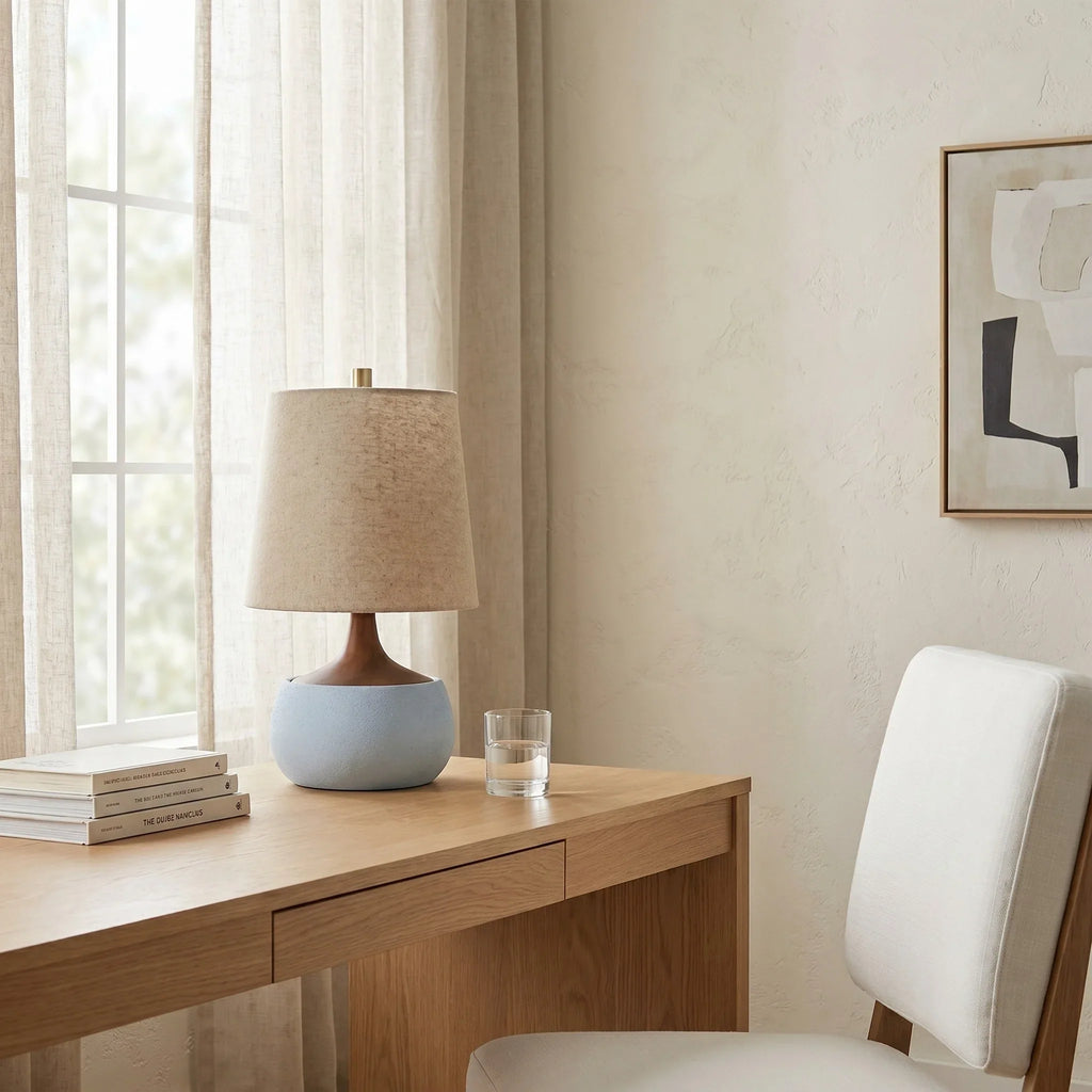 Mid-Century Ceramic Linen Table Lamp