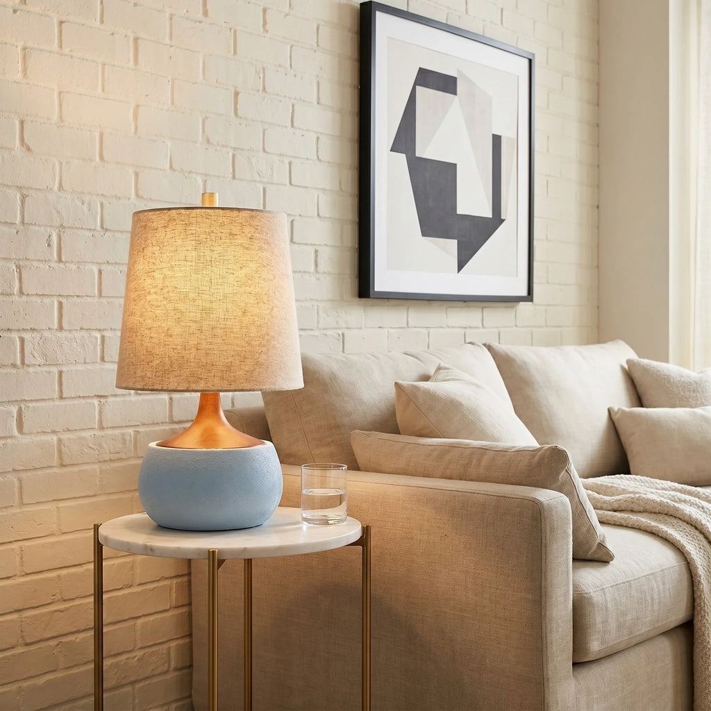 Mid-Century Ceramic Linen Table Lamp