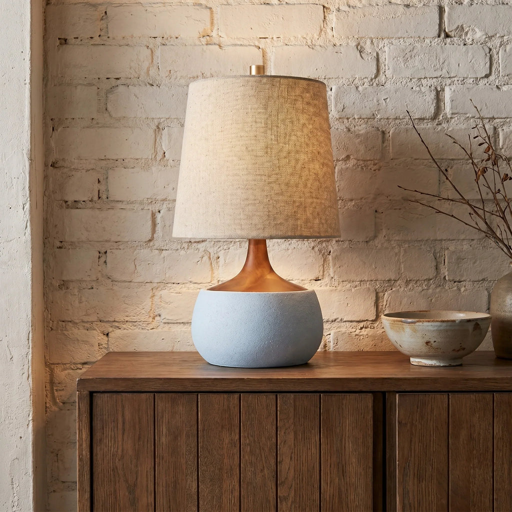 Mid-Century Ceramic Linen Table Lamp