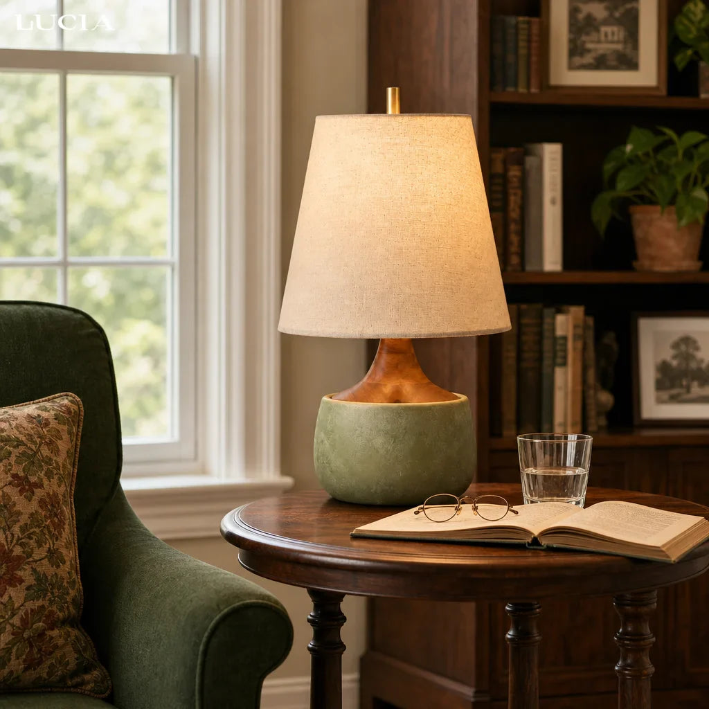 Mid-Century Ceramic Linen Table Lamp
