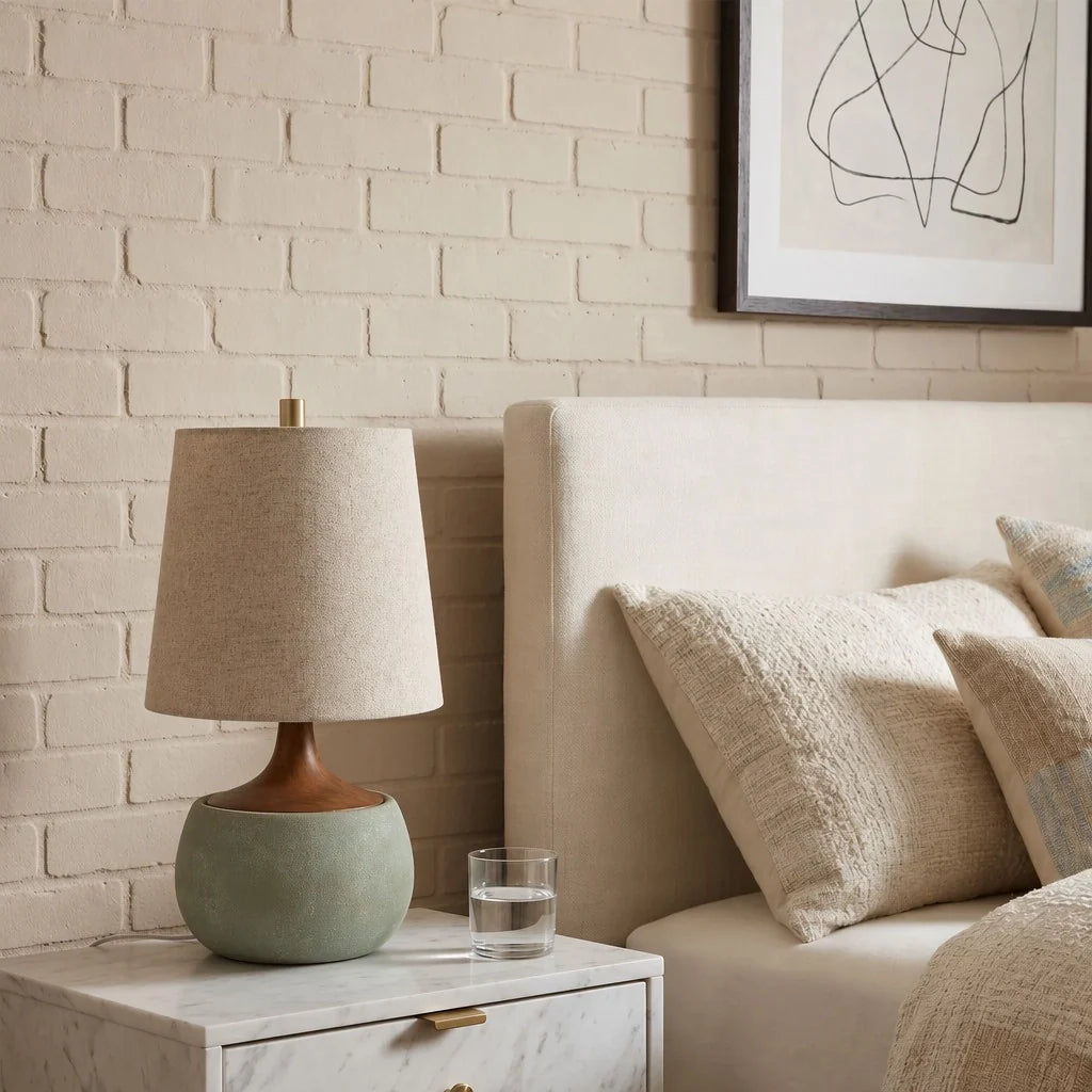 Mid-Century Ceramic Linen Table Lamp