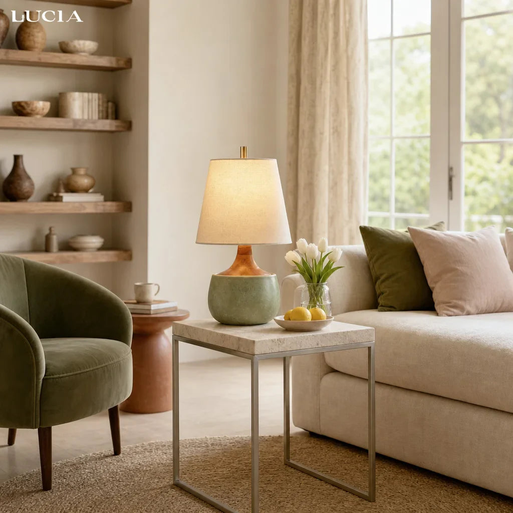 Mid-Century Ceramic Linen Table Lamp