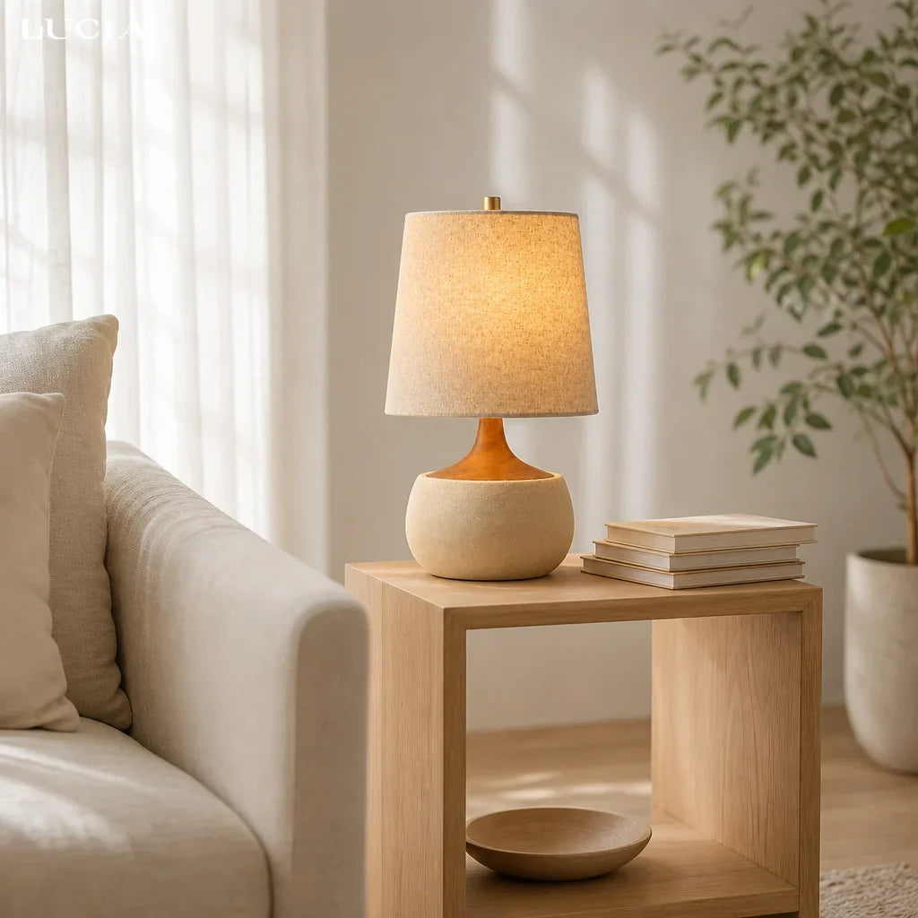 Mid-Century Ceramic Linen Table Lamp