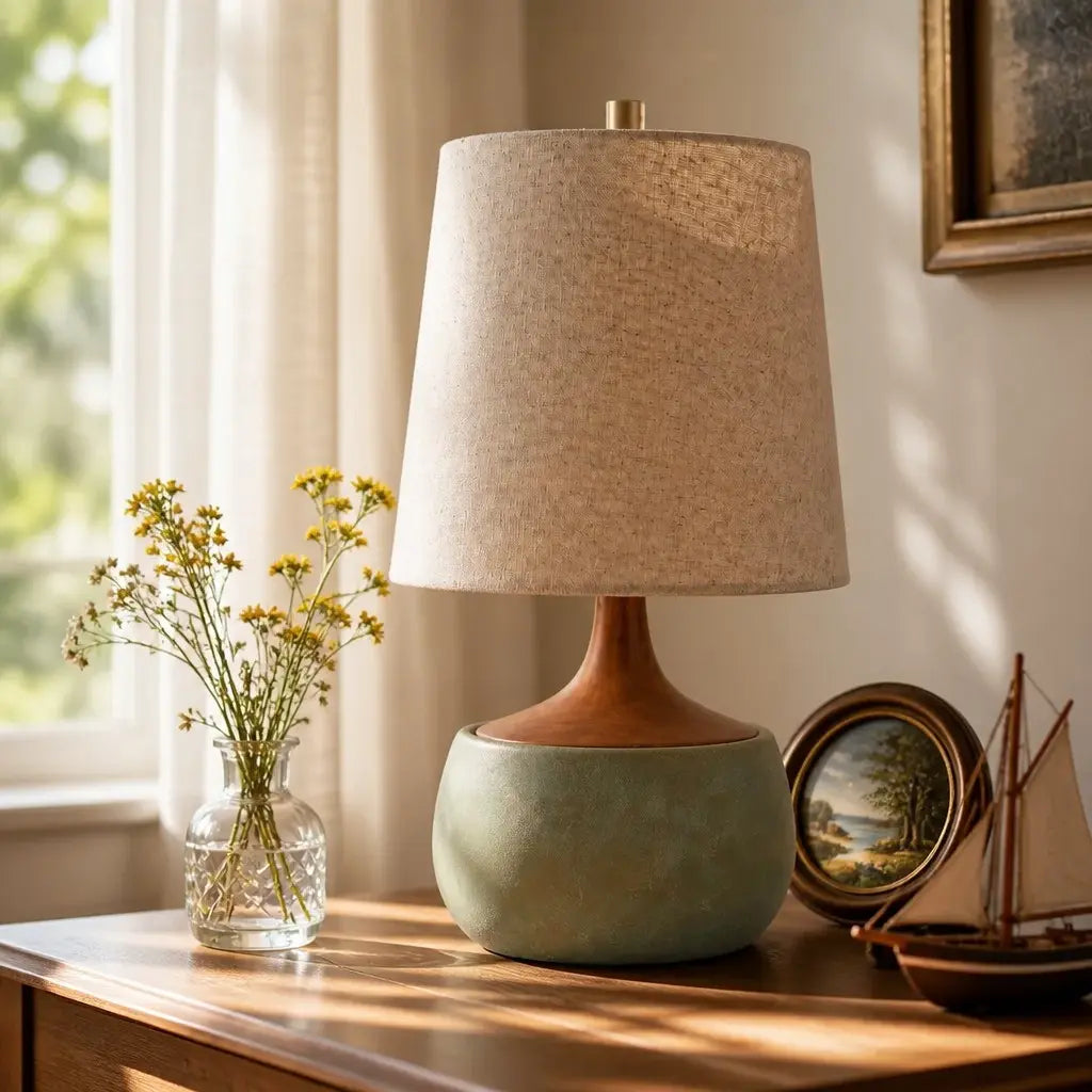 Mid-Century Ceramic Linen Table Lamp
