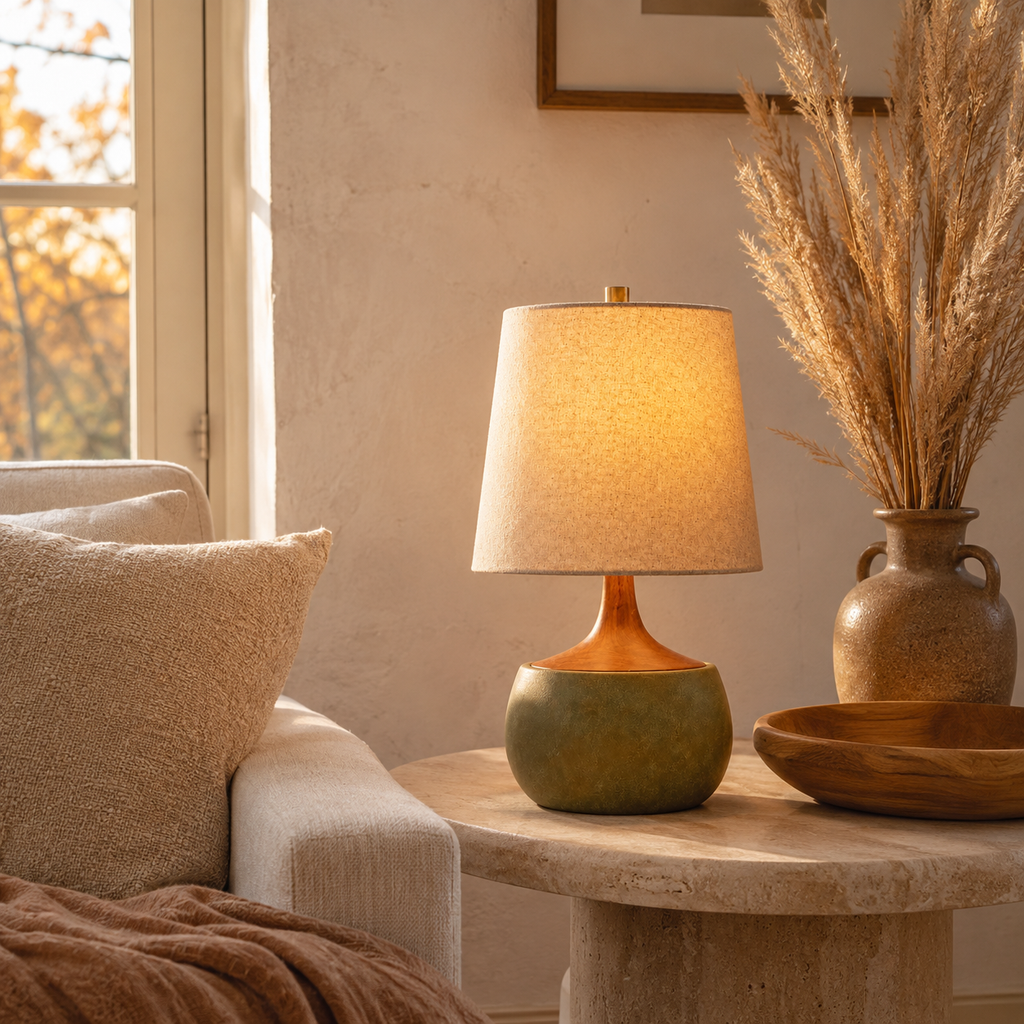 Mid-Century Ceramic Linen Table Lamp