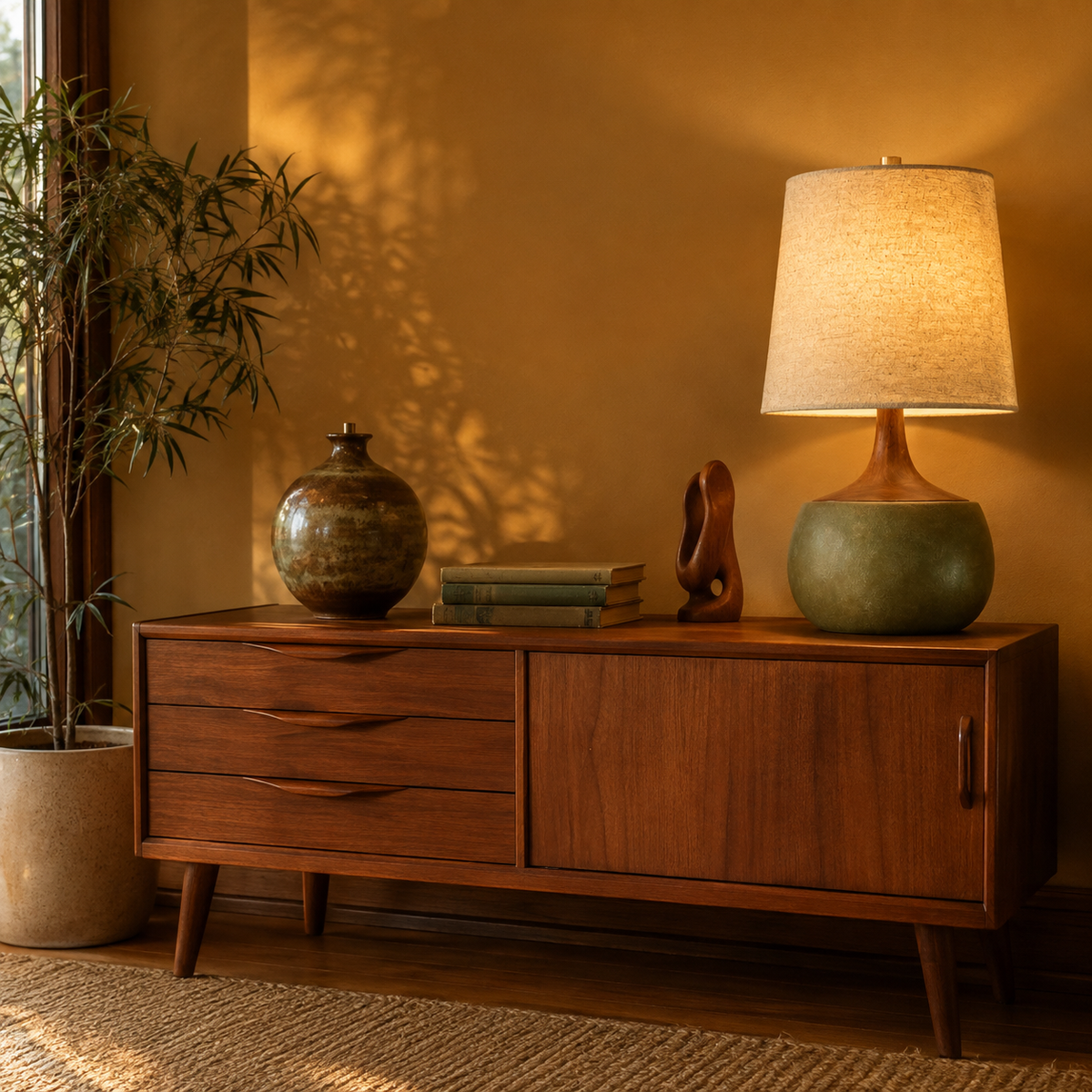 Mid-Century Ceramic Linen Table Lamp
