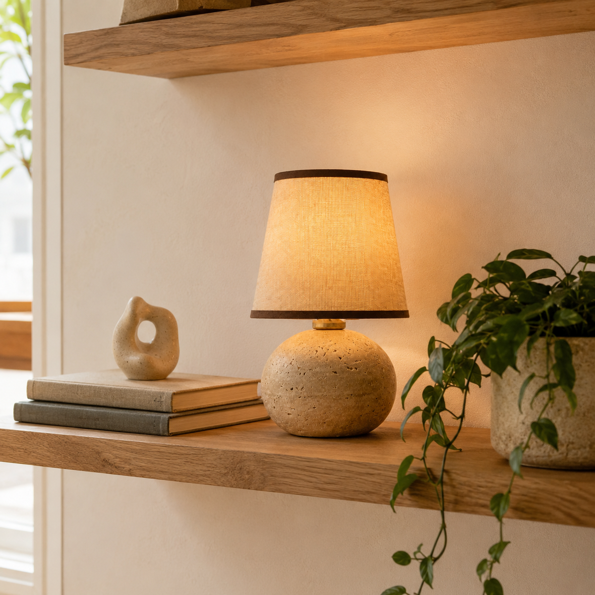 Minimalist Fabric Travertine Ball Table Lamp