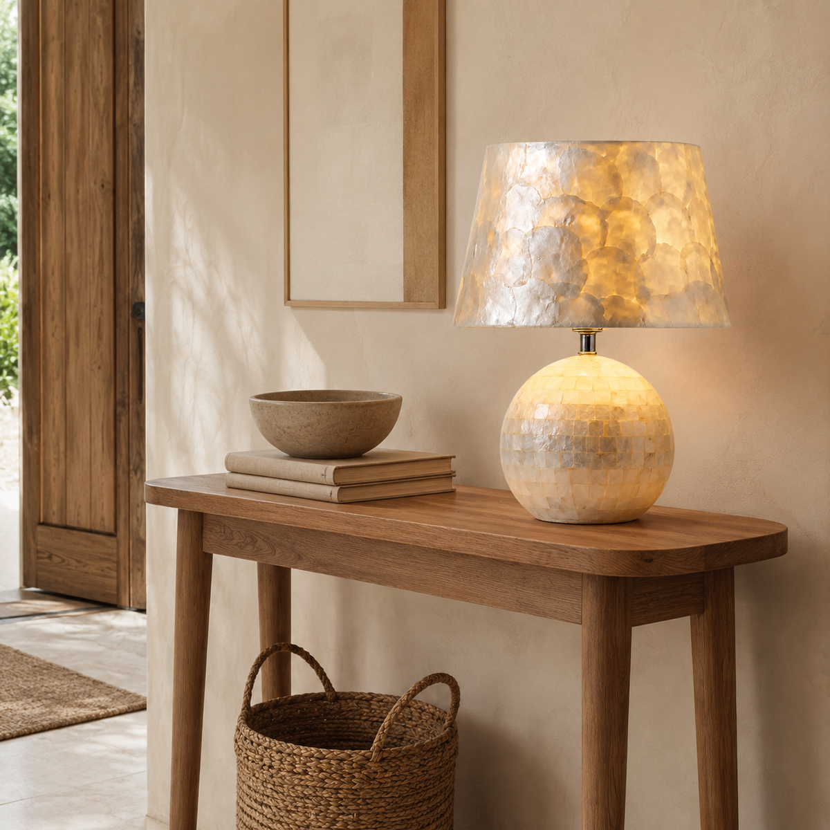 Modern Capiz Shell Drum Table Lamp